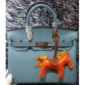 Hermes Birkin 30CM Tote Bags Litchi Leather H30LI Skyblue HMSJIRWFS90