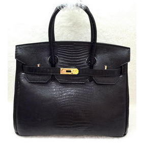 Replica Hermes Birkin 30CM Tote Bags Lizard Leather H30LI Black HMS66127240