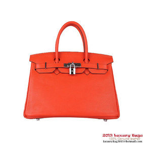 Imitation Hermes Birkin 30CM Tote Bags Orange Clemence Leather Silver HMS2HOB7SF9