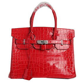 First-class Quality Hermes Birkin 30CM Tote Bags Red Iridescent Croco Leather Silver HMSLR20O7X5