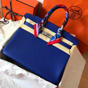 Hermes Birkin 35 Handmade Bag In Blue Electric Clemence Leather Top Replica HMS85GN78B4