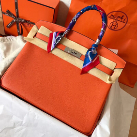 Hermes Birkin 35 Handmade Bag In Orange Clemence Leather Top Replica HMS3KMEWN8J