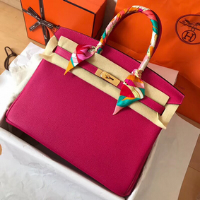 First-class Quality Hermes Birkin 35 Handmade Bag In Peach Clemence Leather HMS46J04N3Q