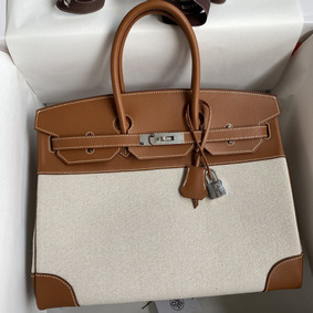 Hermes Birkin 35 Handmade Bag In Toile & Gold Swift Leather 1:1 Replica HMSV3P1ZWV1