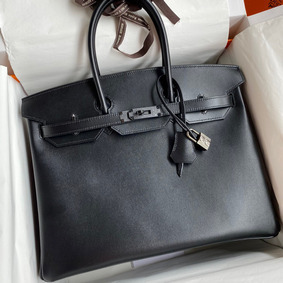 Imitation Hermes Birkin 35 Retourne Handmade Bag In Black Box Calfskin HMSOKNC45M2