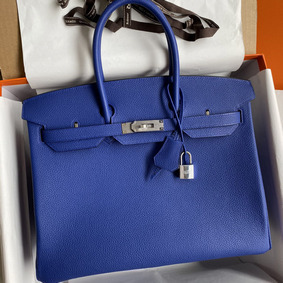 Best Quality Hermes Birkin 35 Retourne Handmade Bag In Blue Electric Clemence Leather HMS985TE1OI