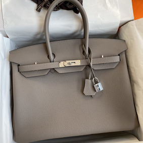 Imitation Hermes Birkin 35 Retourne Handmade Bag In Gris Asphalt Clemence Leather HMS2SJ03PT7
