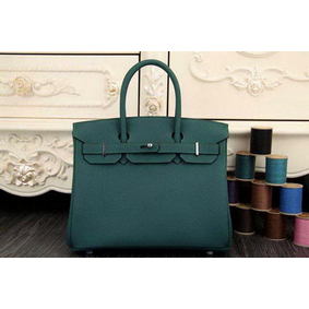 Imitation Hermes Birkin 35CM 30CM Tote Bag Original Leather HB35O Dark Green HMSLQ2X2119