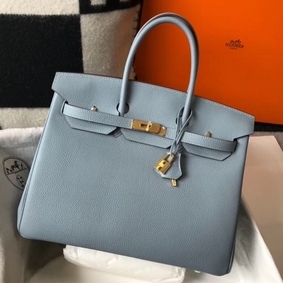 Hermes Birkin 35cm Bag In Blue Lin Clemence Leather GHW Replica HMS5MC54896