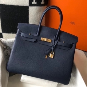 Hermes Birkin 35cm Bag In Dark Blue Clemence Leather GHW HMSSWYDL00Q