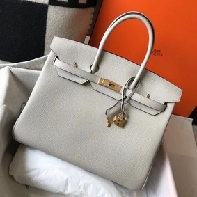 Hermes Birkin 35cm Bag In Pearl Grey Clemence Leather GHW Replica HMSCEP3PV44