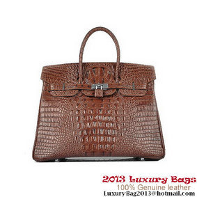 New Hermes Birkin 35CM Croco Leather Tote Bag Dark Brown HMSH7UM7XCL