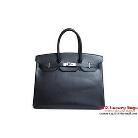 Hermes Birkin 35CM Tote Bag Black Clemence Leather H6089 Silver/Gold HMSO0TPF5CH