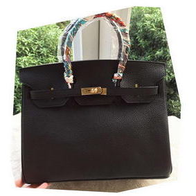 Hermes Birkin 35CM Tote Bag Black Litchi Leather BK35 Gold Replica HMSN5J1Y32B