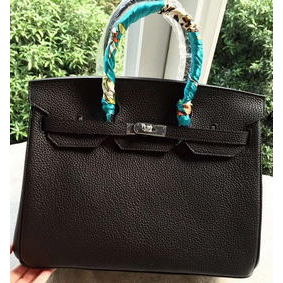 Hermes Birkin 35CM Tote Bag Black Litchi Leather BK35 Silver HMS0KV7YG2Q