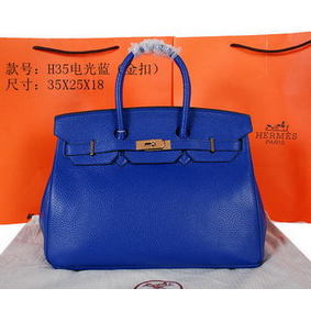 Hermes Birkin 35CM Tote Bag Blue Original Grainy Leather H35 Gold HMSPCJ2F2F9