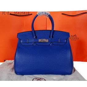 1:1 Replica Hermes Birkin 35CM Tote Bag Blue Original Grainy Leather H35 Silver HMSZ29298UK