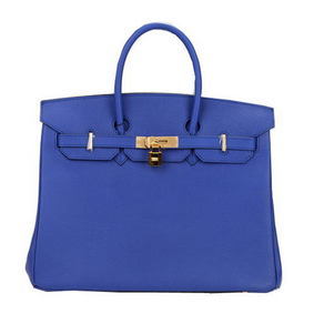 Best Quality Hermes Birkin 35CM Tote Bag Blue Original Leather H35 Gold HMS2987NC3P