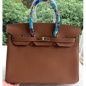 Imitation Hermes Birkin 35CM Tote Bag Brown Litchi Leather BK35 Gold HMSKQRXMUCQ