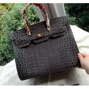 Imitation Hermes Birkin 35CM Tote Bag Croco Leather H35CO Grey HMSY70GWH9C