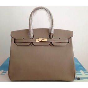 Copy Hermes Birkin 35CM Tote Bag Gray Clemence Leather H6089 Gold HMSO07MHK7Q
