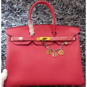 Hermes Birkin 35CM Tote Bag Litchi Leather HB35GL Rose 1:1 Replica HMS048JWQG0