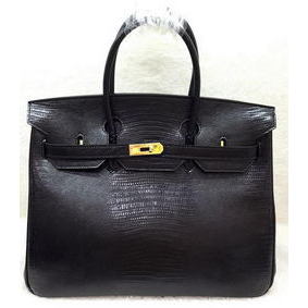 Cheap Hermes Birkin 35CM Tote Bag Lizard Leather HB35GL Black HMSPQUM8I58