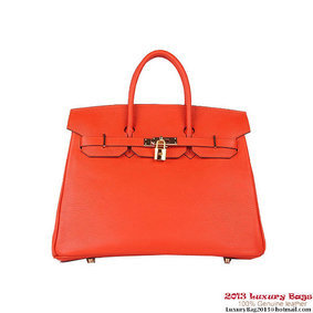 Best Quality Hermes Birkin 35CM Tote Bag Orange Clemence Leather H6089 Gold HMS254SI9I2