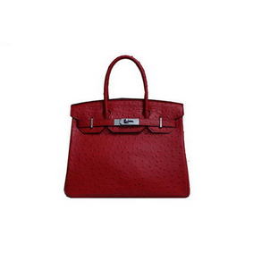 Hermes Birkin 35CM Tote Bag Red Ostrich Leather BK35 Silver HMS3PN9EFK4