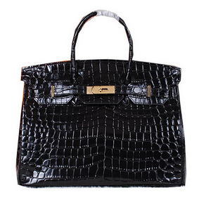 Hermes Birkin 35CM Tote Bag Shiny Croco Leather H35C Black 1:1 Replica HMS4S884BHM