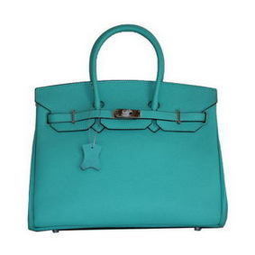 Hermes Birkin 35CM Tote Bag SkyBlue Clemence Leather H6089 Silver HMSTC725H6F
