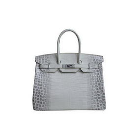 Imitation Hermes Birkin 35CM Tote Bag White Croco Leather H35 Silver HMS8C9GR7O6