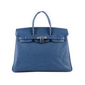 Hermes Birkin 35CM Tote Bags Blue Ostrich Leather H6089 Silver Replica HMSA1C560F5