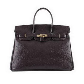 Copy Hermes Birkin 35CM Tote Bags Dark Brown Ostrich Leather H6089 Gold HMS7XV5914U