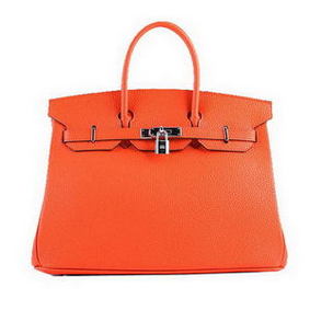 Hermes Birkin 35CM Tote Bags Orange Grainy Leather H-35 Silver Replica HMS6IGLQ9X7