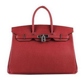 Imitation Hermes Birkin 35CM Tote Bags Red Grainy Leather H-35 Silver HMS47L0QNCZ