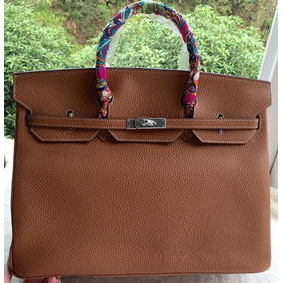 First-class Quality Hermes Birkin 40CM Bag Wheat Litchi Leather BK40 Silver HMSGD88BKUX