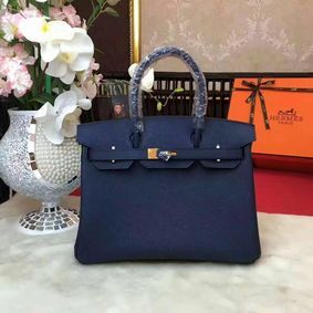 Hermes Birkin Bag Original Leather 17825 Blue Replica HMS649H48K3