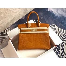 Imitation Hermes Birkin Bag Original Leather crocodile HBK35 brown HMS927L038L