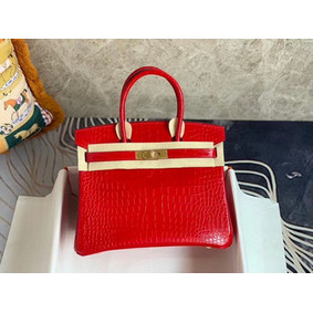 Fake Hermes Birkin Bag Original Leather crocodile HBK35 red HMSLHBA75TX