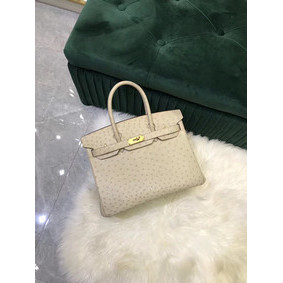 Best Quality Hermes Birkin Bag Original Leather Ostrich skin HBK2530 cream HMSN6ZAZ4RX
