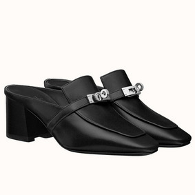 Hermes Blossom Mules 60mm In Black Goatskin Replica HMSD56ODMJO