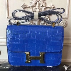 Hermes Blue Constance MM 24cm Crocodile Bag Top Replica HMS83TOY9PB