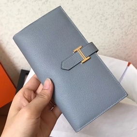 Hermes Blue Lin Epsom Bearn Gusset Wallet Replica HMSGR11LMU2