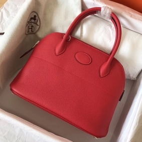 Copy Hermes Bolide 31 Handmade Bag In Red Clemence Leather HMSJH085S86