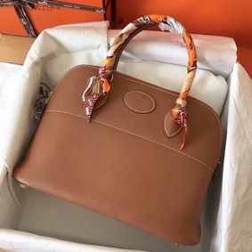 Hermes Bolide 35 Handmade Bag In Gold Clemence Leather 1:1 Replica HMSML6Q37T0