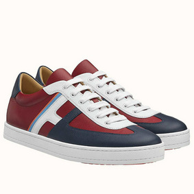 Imitation Hermes Boomerang Sneakers In Multicolore Bordeaux Leather HMSE27MX757