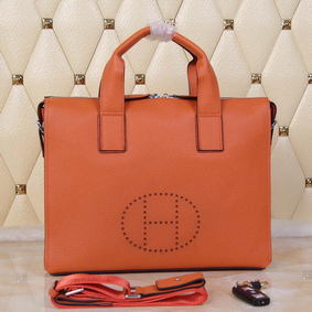 Best Quality Hermes Briefcase Original Grainy Leather H8813T Orange HMSN7XK4053