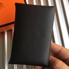 Hermes Calvi Card Holder In Black Epsom Leather HMS91MH5K16