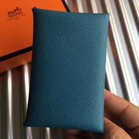 Best Quality Hermes Calvi Card Holder In Blue Jean Epsom Leather HMS3JNB70P1
